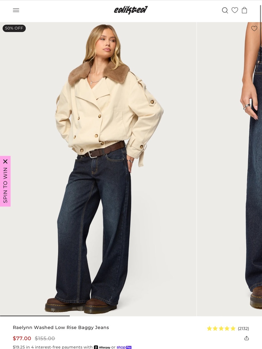 Edikted Dark Indigo Wide-Leg Washed Jeans